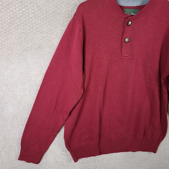 Eddie Bauer Sweater‎ Mens TXL Red Henley Pullover Thick Knit Combed Cotton - Picture 4 of 10